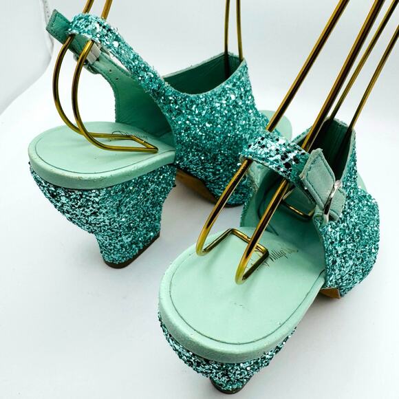 3.1 PHILLIP LIM turquoise glitter Party Platform Sandals size 35 / US 5 - Picture 5 of 15